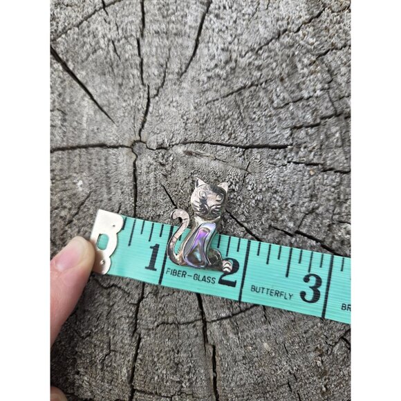 Taxco Cat Brooch Pin Abalone Shell Sterling Silver Vintage Jewelry Cute Retro - Picture 10 of 10